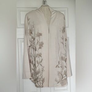 XCVI open cardigan embroidered flowers floral. Beige small medium. .Kimono style